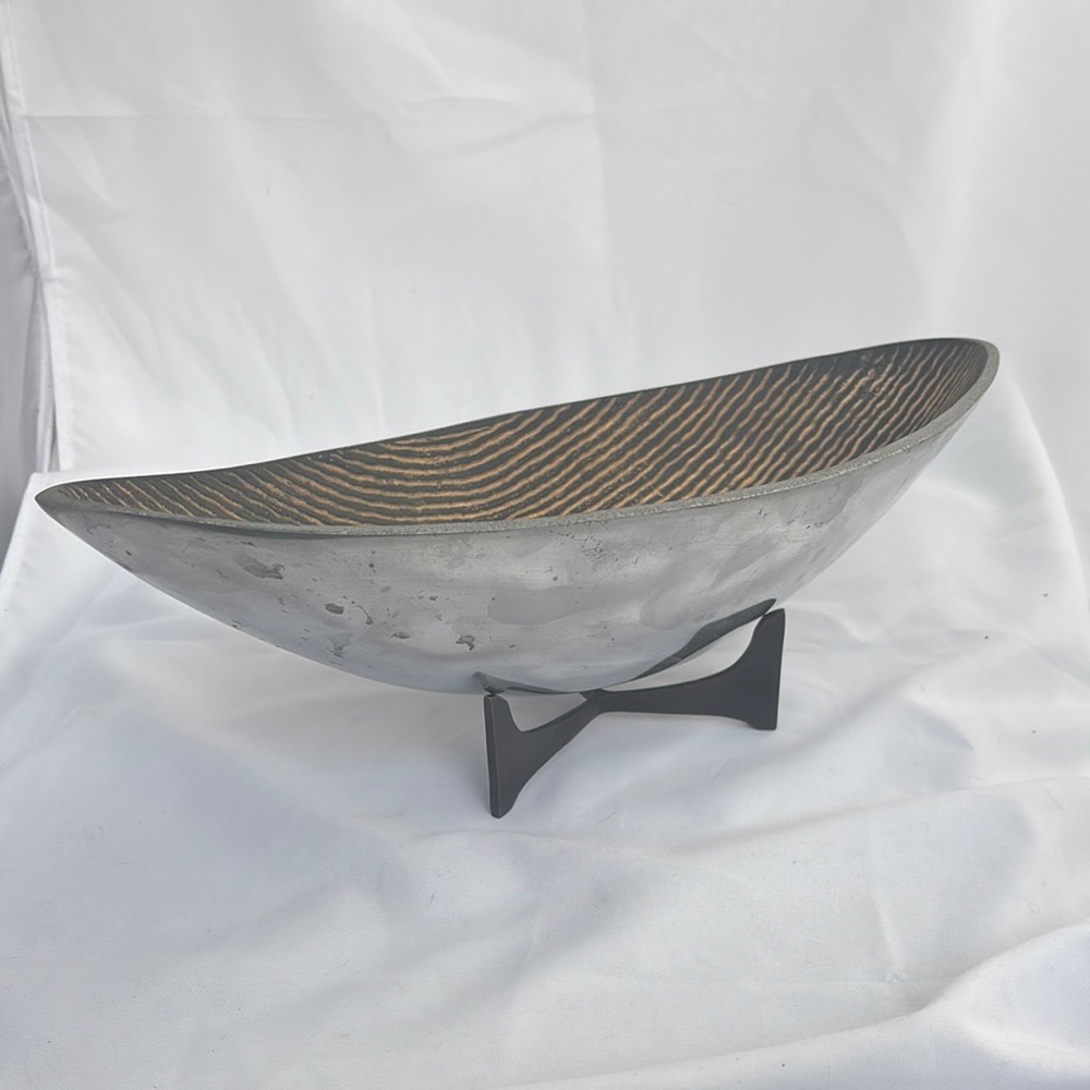 Vintage Art Deco Pewter Canoe Bowl circa 2000s 15”